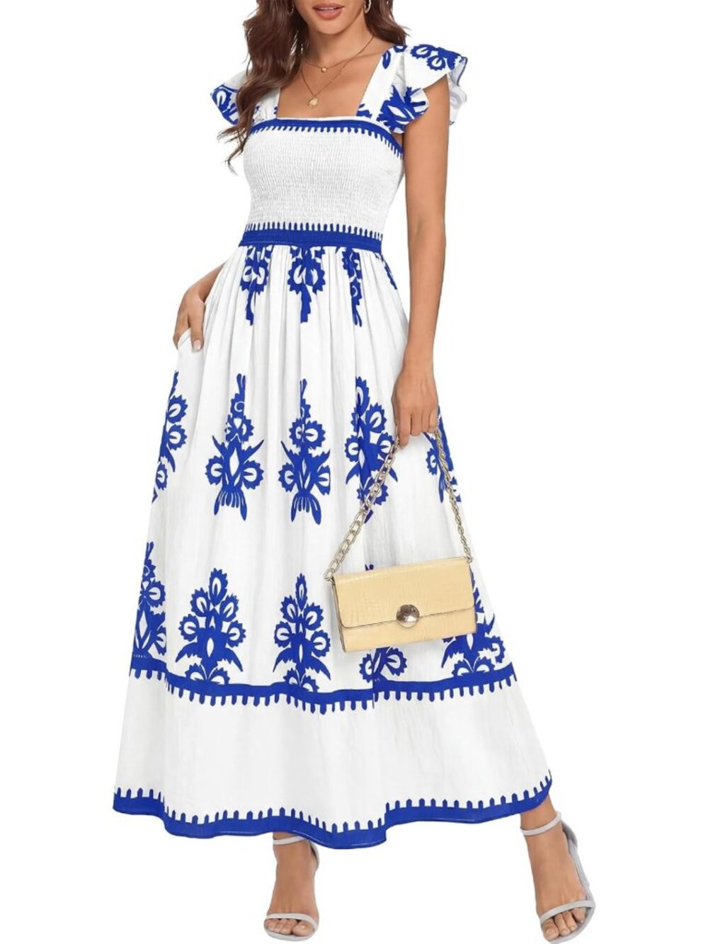 Floral Boho Summer Maxi Dress for Women - Sleeveless, Square Neck, A-Line